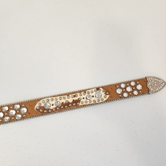 Womens Cowgirl Western Belt Bling Rodeo Western Boho Bohemian Leather Brown y2k - Picture 4 of 10